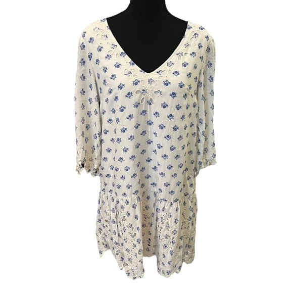 Anthropologie Meadow Rue Eyelet Floral Tunic Dress Ivory Extra Small - Picture 4 of 15